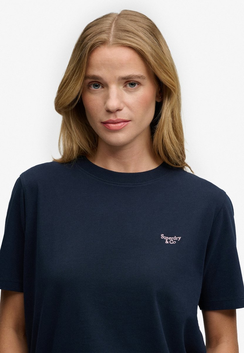 Signature Embroidered T-shirt Relaxed Pasvorm Marineblauw