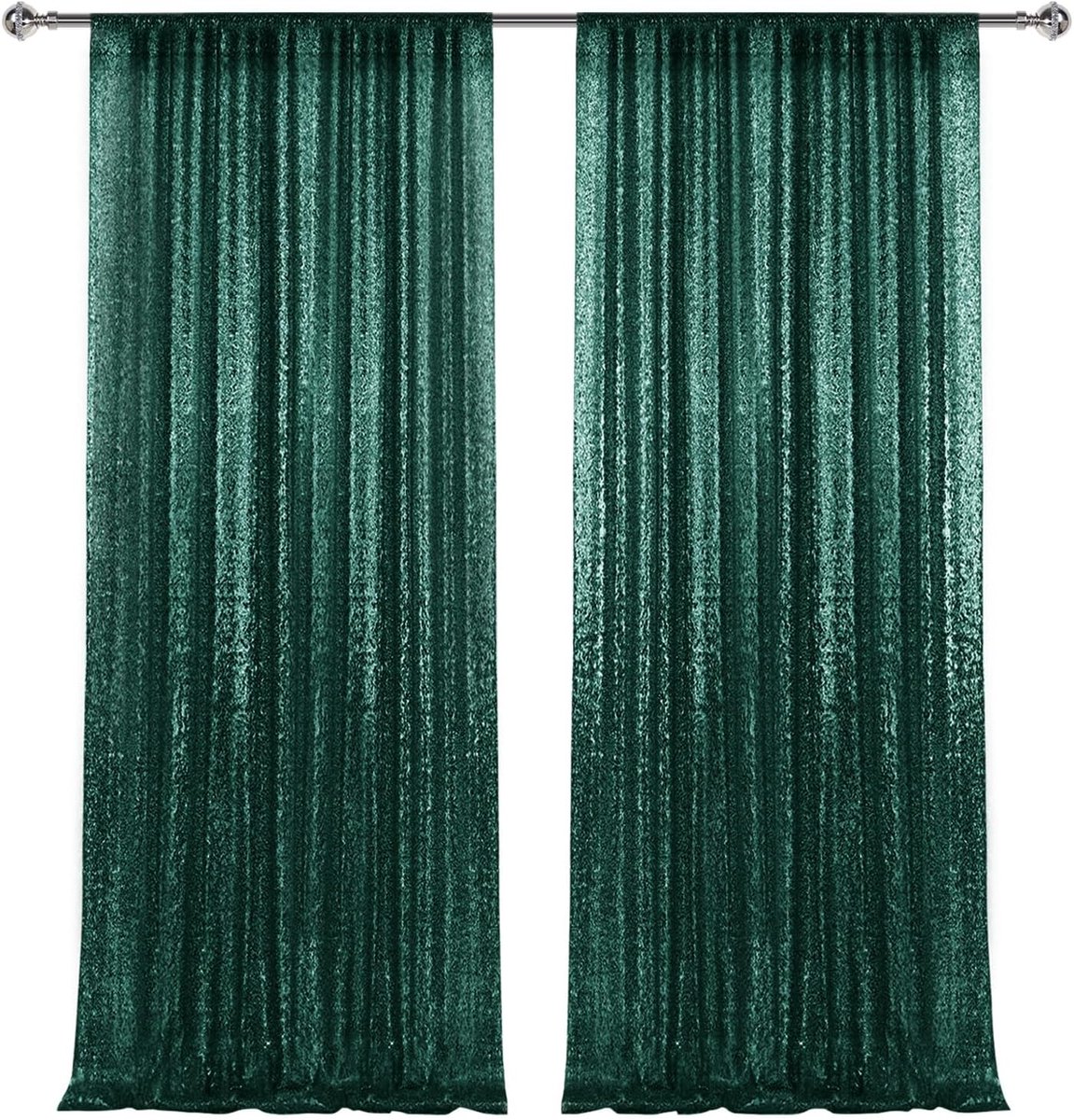 Achtergrond Gordijnen - Glitter Stof - Feest Decoratie - Twee Panelen - 2x 8FT - Hunter Groen
