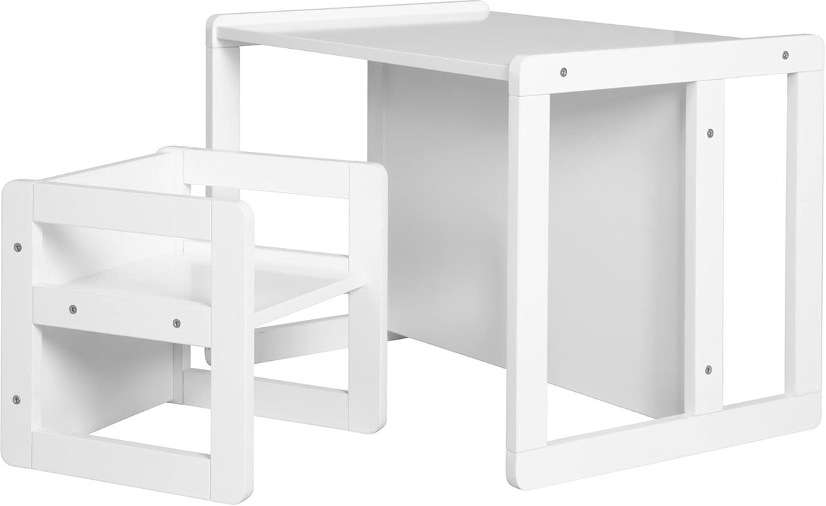 Kinderzitgroep 3-in-1 - Kindertafel Stoel - Spelen en Zitten - Verstelbare Hoogtes - 61 x 44 x 44 cm - Wit