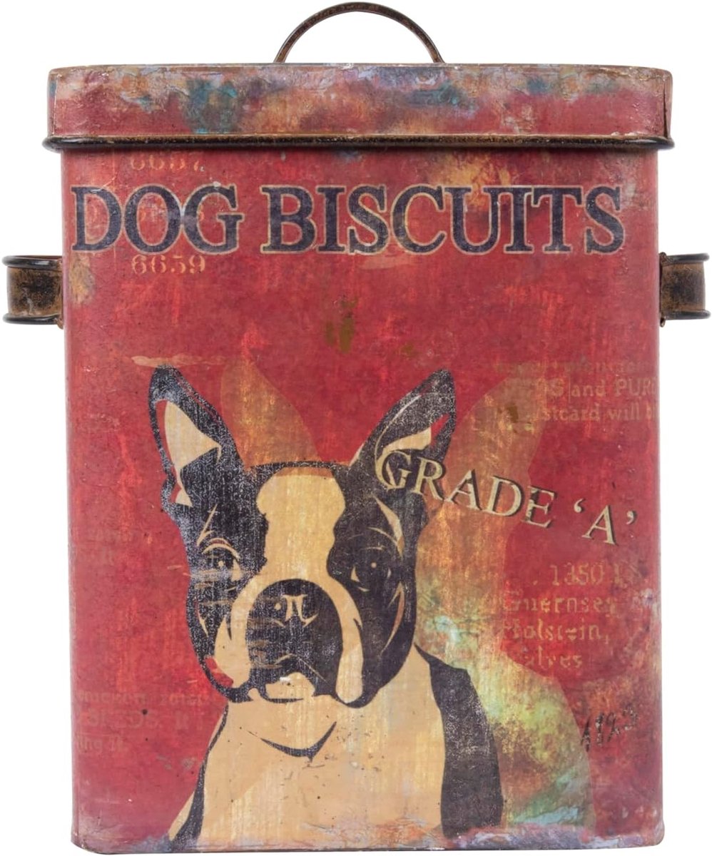 Honden Koekjesblik - Bewaarblik Snacks - Dierenvoeding Opbergen - Vintage Honden Design - 9" H x 7.2" L - Rood