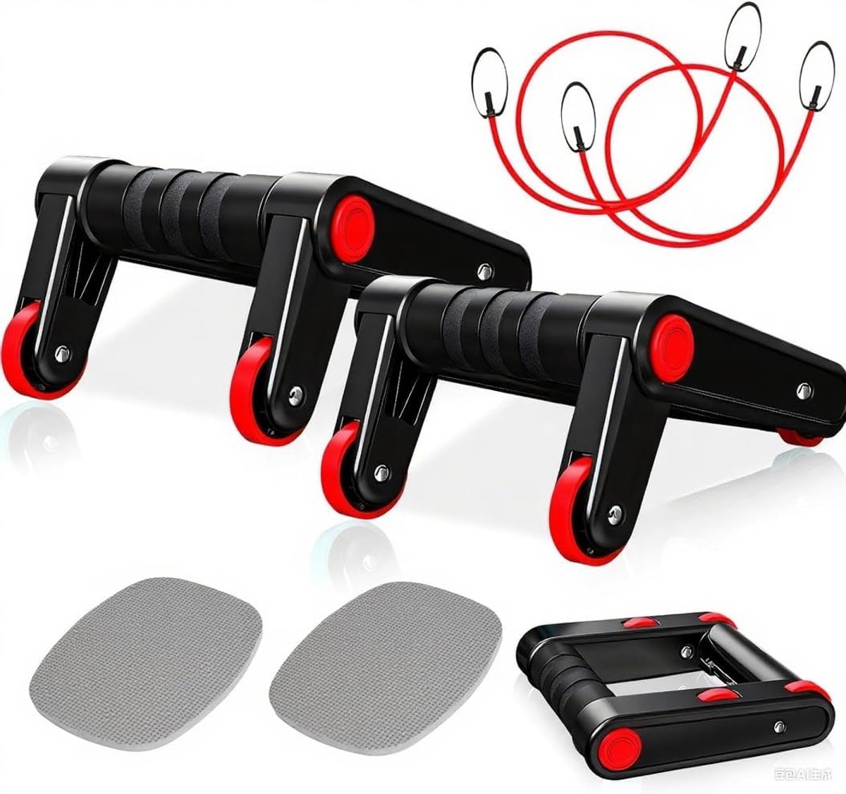 Fitness Set - Buiktrainer Wiel - Thuis Sporten - 3-in-1 Functies - Incl. Knie Mat - Rood