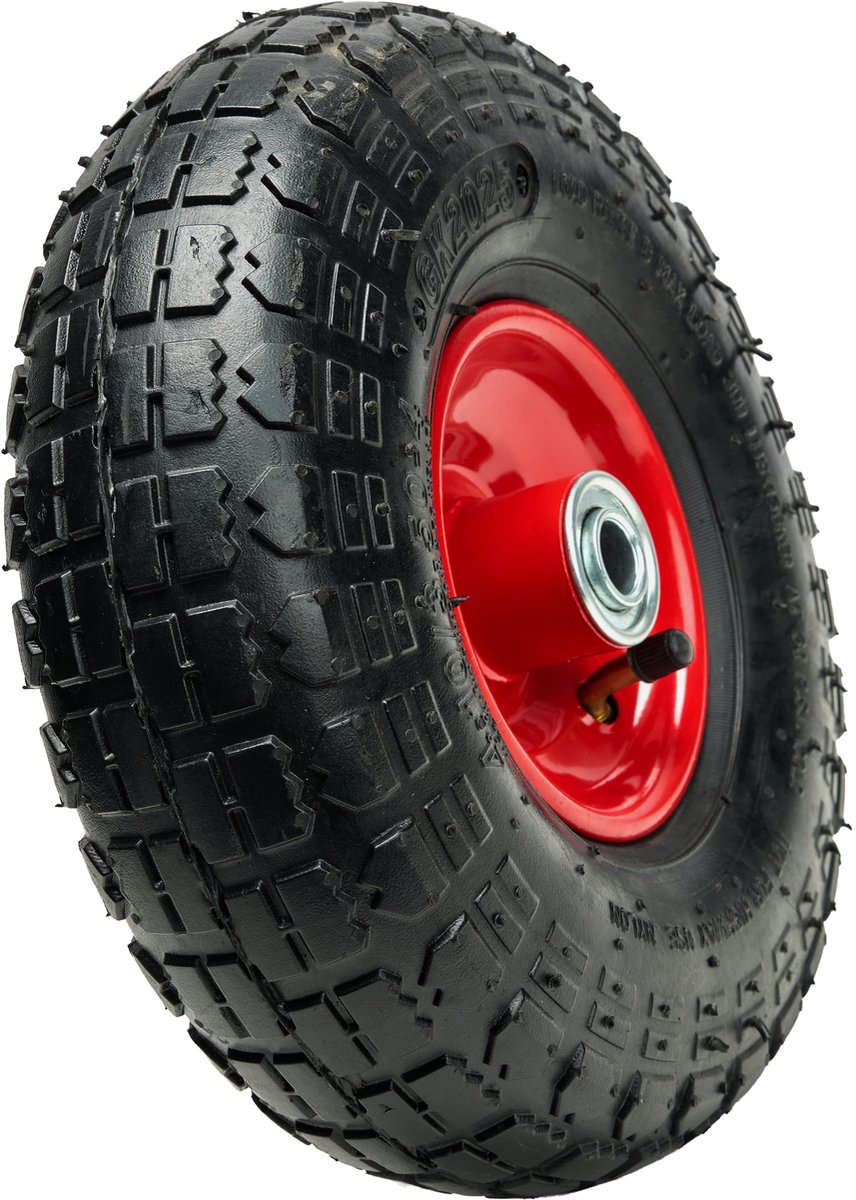 GARRONDA - Vervangwiel Kruiwagen 4.10 / 3.50 - 4 Kruiwagenwiel Ø 260 mm Luchtband 2PR Band tot 80 kg zonder As Stalen Velg Kogellager voor Tuinwagen Erf Bouwplaats GD-0163, Zwart-Rood