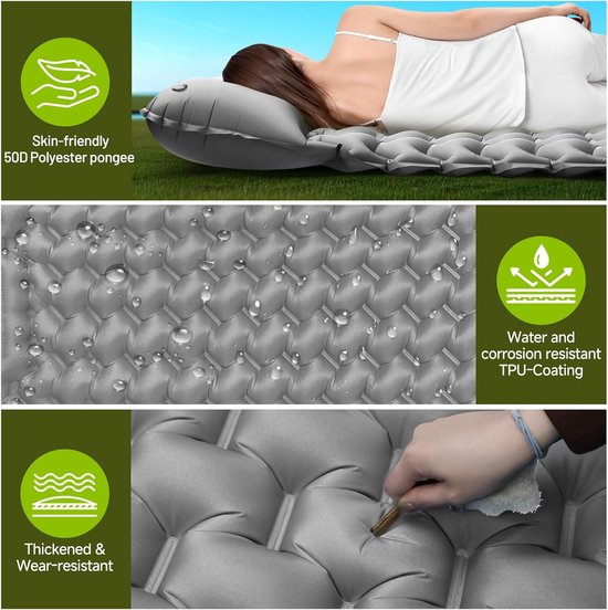 Dubbele Slaapmat - Opblaasbaar Matras - Kamperen en Backpacken - Zelfopblaasbaar en Compact - 200 x 130 cm - Grijs van Merkloos — afbeelding 5