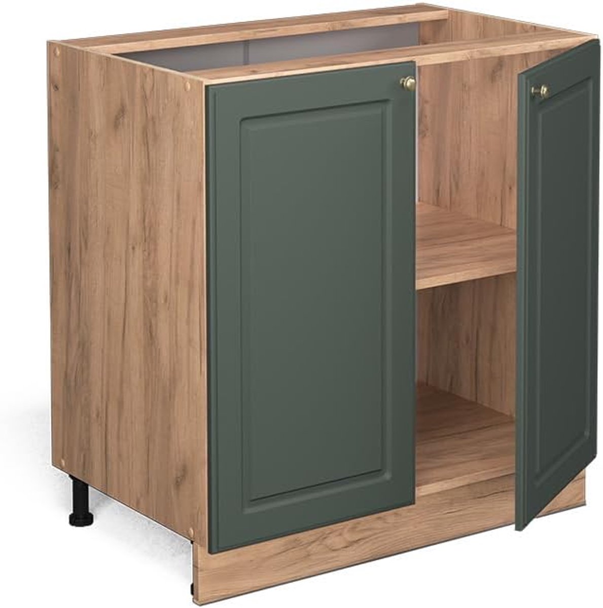 Keukenonderkast - Keukenkast Landhuis - Opbergen Keukenspullen - Verstelbare Legplank - 80 cm Breed - Groen Goud