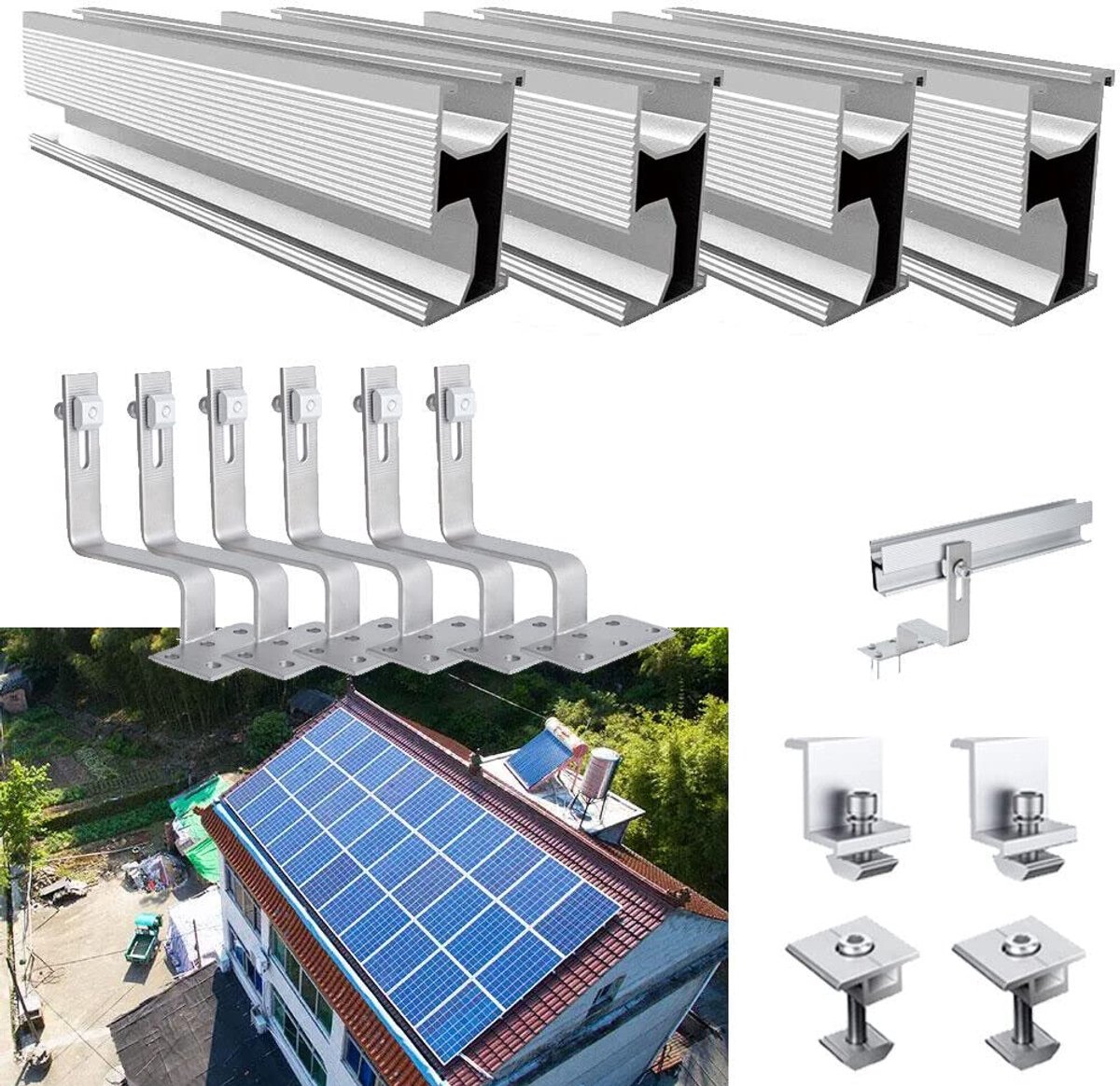 Zonnepaneel Montage - Zonne-energie Systeem - Dak Installatie - Voor Baksteendaken - 4 Modules - Aluminium