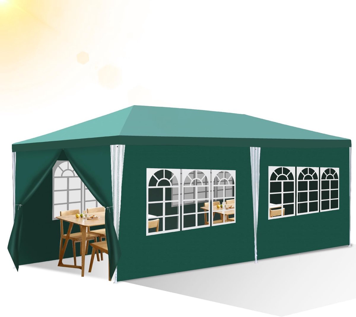 Tuinpaviljoen Waterdicht - Feesttent Luxe - Buitenfeesten Organiseren - Zes Zijdige Ramen - 3x6 Meter - Groen
