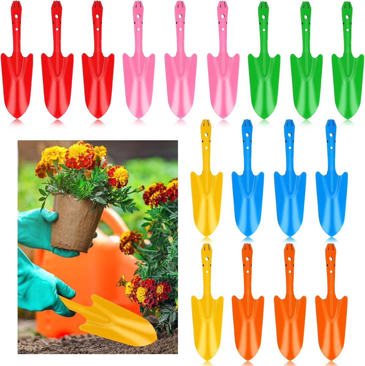 Tuinschepje Set - Handschep Miniatuur Troffel - Planten Verpotten Wieden - Lichtgewicht Ergonomisch Ontwerp - 28 x 7 cm - Multicolor