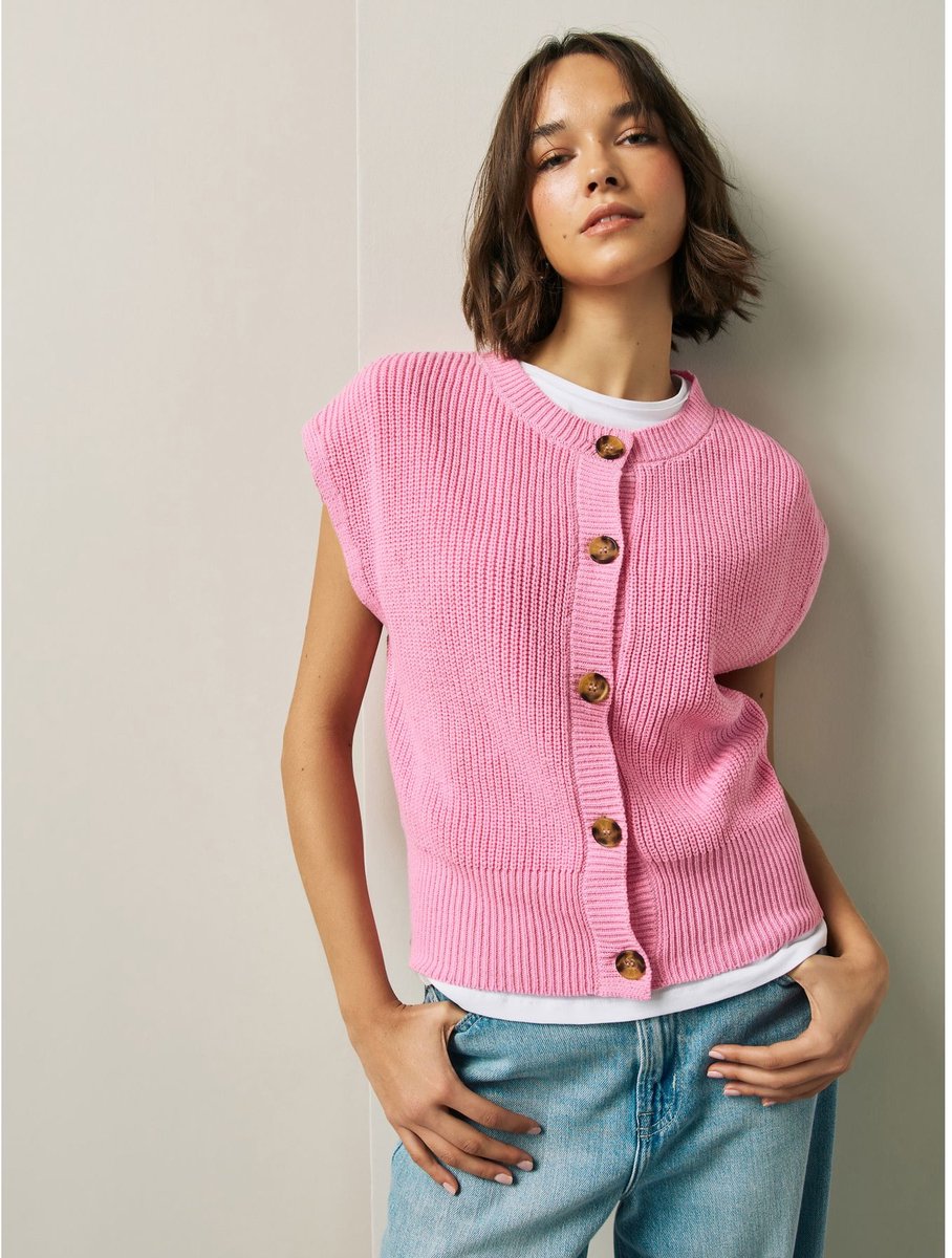 Next - Dames - Gebreide tanktop met knoopsluiting - Roze