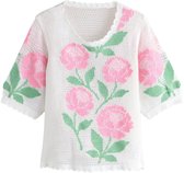 Next - Dames - Gehaakt T-shirt met korte mouwen en ronde hals - Wit