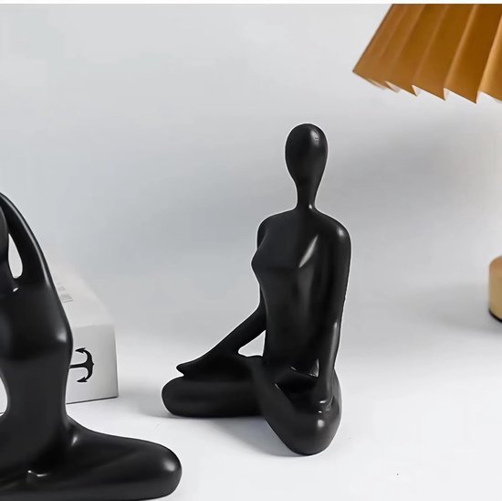 Meditatie Yoga Beeldjes - Zen Beeldjes - Boekenplank Decoratie - Set van Drie - 10x10x15 cm - Zwart van Merkloos — afbeelding 4
