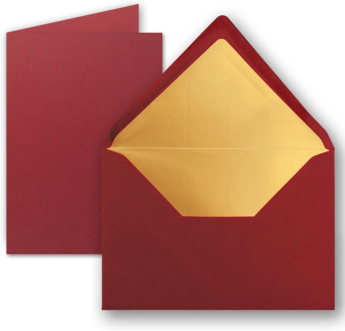 Vouwkaarten Sets - Dubbele kaarten - Uitnodigingen versturen - Gouden metallic voering - DIN A5 - Donkerrood