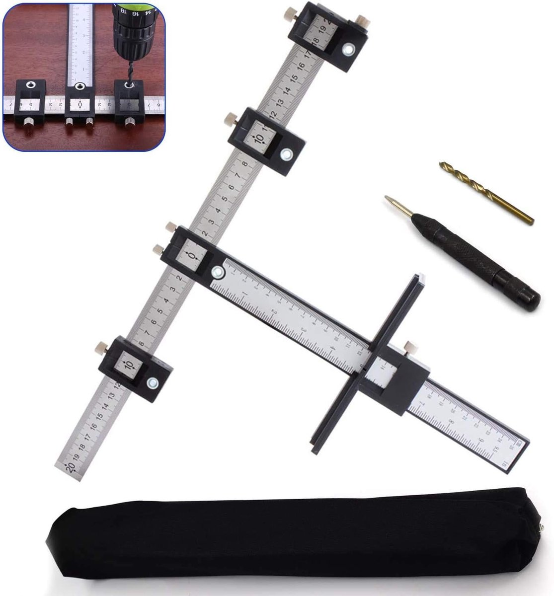 Kast Hardware Sjabloon - Boor Gids - Meubel Montage - Verstelbaar & Snel - 41 cm Liniaal - Zilver