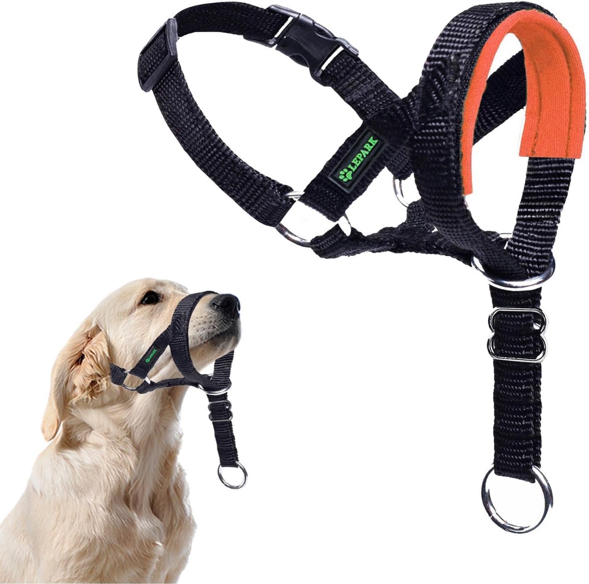Honden Hoofdhalsband - Honden Tuigje - Trekken Stoppen - Gemakkelijk Verstelbaar - Maat L - Oranje