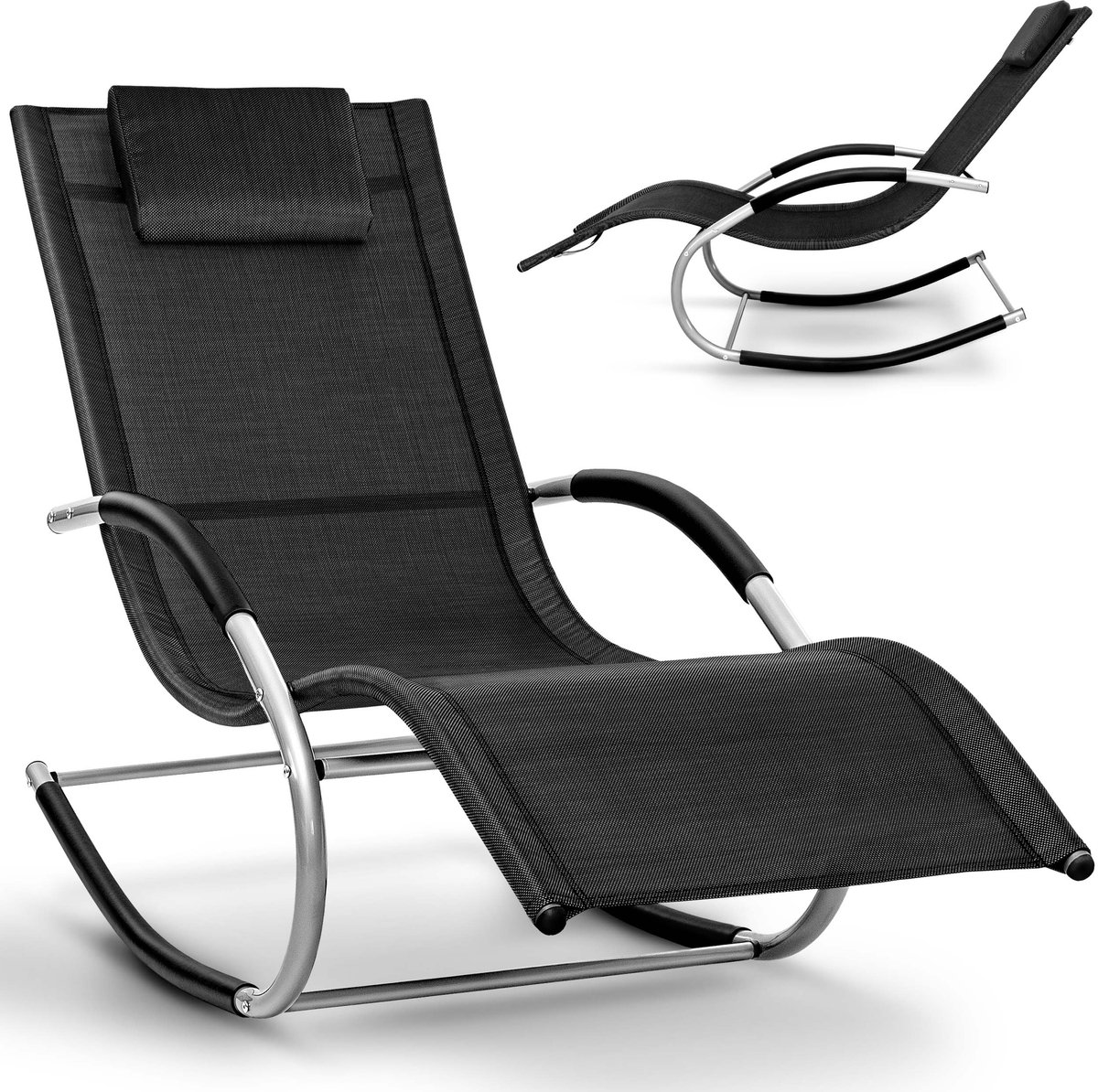 tillvex® Relaxligstoel Tuinligstoel | Ligstoel Weerbestendig | Schommelligstoel 150 kg Belasting | Zonnebed Ademend met Hoofdkussen & Armleuningen