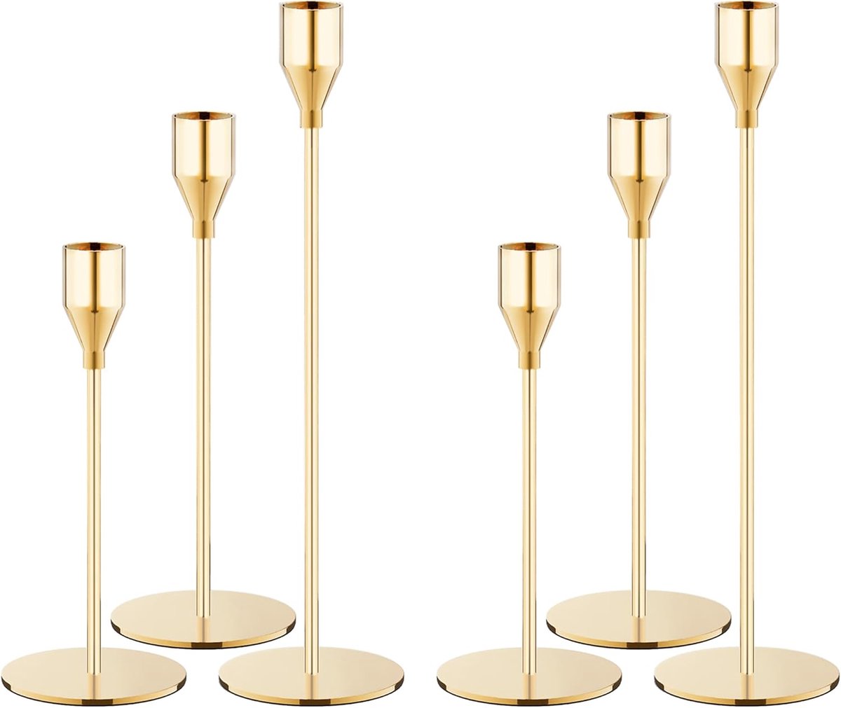 Gouden Kandelaars - Kaarsenhouders Metaal - Feestelijke Decoratie - Set van Zes Stuks - 32cm Hoog - Goud