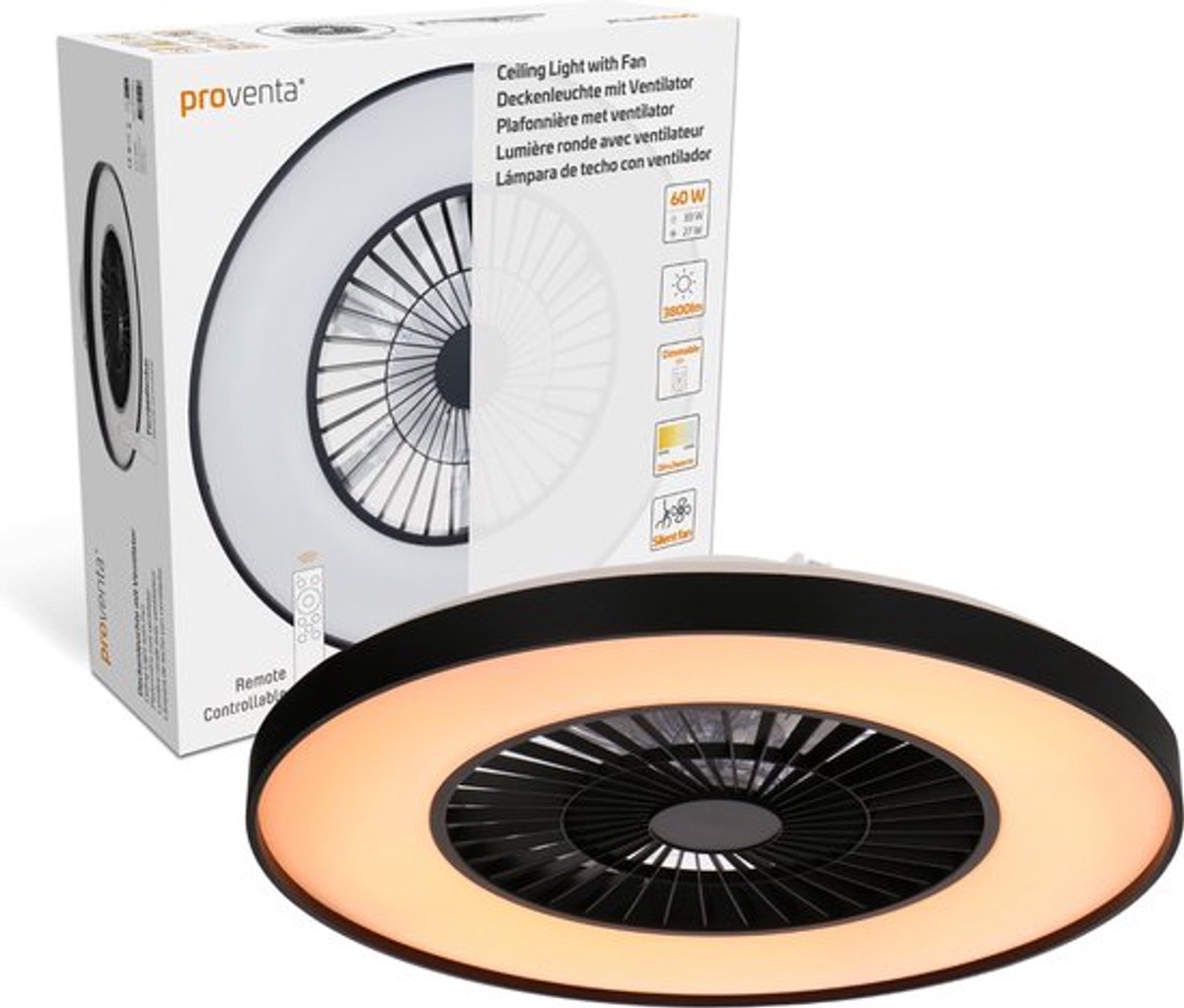 Bol.com Proventa Premium LED Plafondventilator met verlichting - Ø 60 cm - Dimbaar met afstandbediening - Plafondlampen met Vent... aanbieding