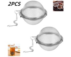 2 stuks-Thee-infuser - kruidenbal - kruidenzakje - kruidenmandje voor stoofgerechten - keukenaccessoire - geschikt voor het zetten van thee, het stoven van vlees en het maken van soep - zilver - 5*6 cm