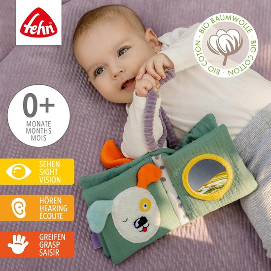 Stoffen Boek Hond - Voelboek Baby - Ontdekken Natuur - Biologisch Katoen - 11x11 cm - Multicolor — afbeelding 4