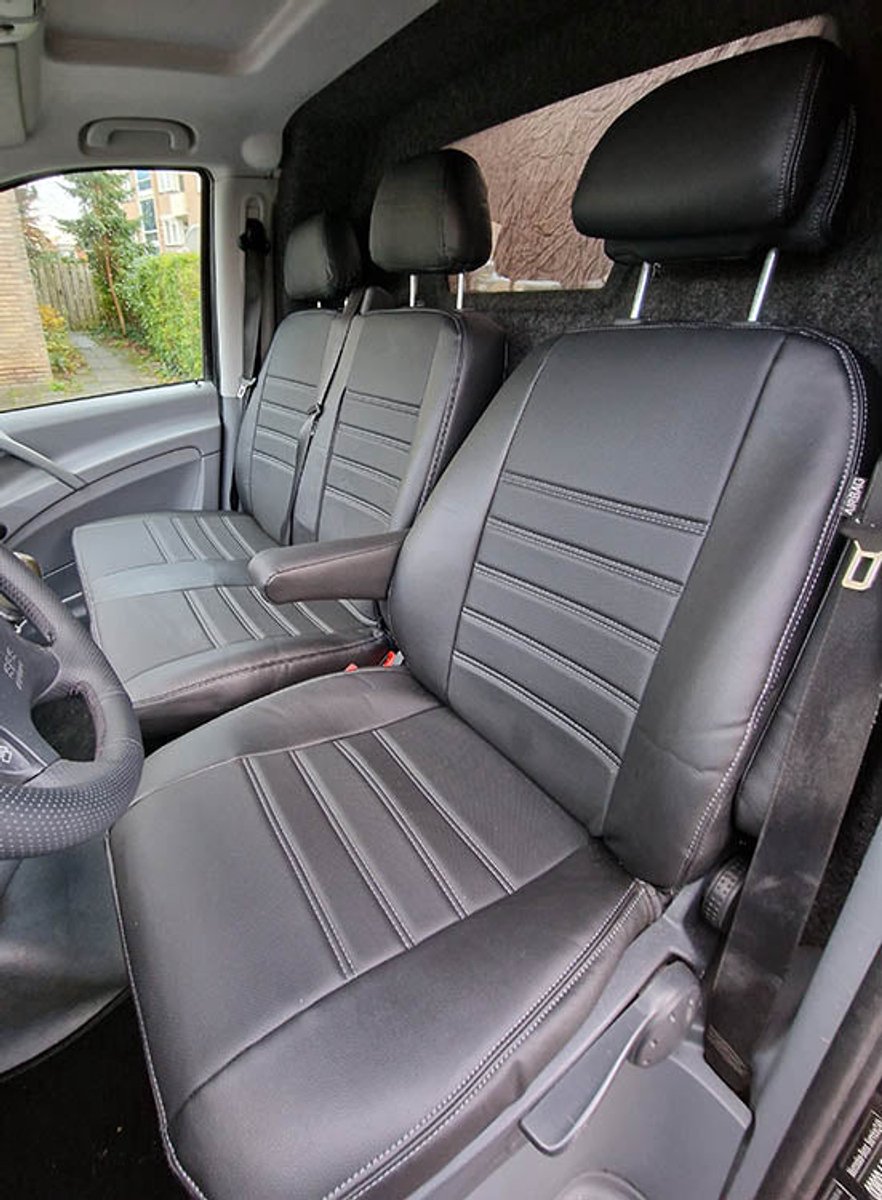 Pasvorm stoelhoezen Mercedes Vito 639 2003-2014 (past op stoel en duobank) - Kunstleer zwart