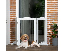 MODFU - Hondenhekje - Opvouwbaar En Vrijstaand - Voor Deur Of Trap - MDF - Wit - 154 x 30 x 80 cm