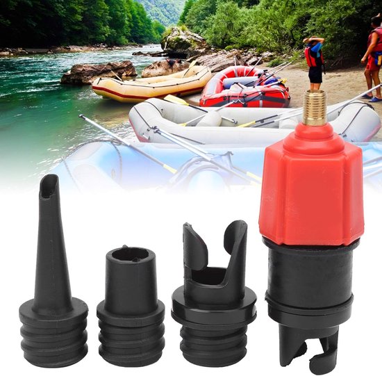 Ventieladapter Luchtpomp - Opblaasbare Klep Adapter - Watersport Accessoires - Universele Compatibiliteit - 3 Mondstukken - Zwart Rood van Merkloos — afbeelding 3