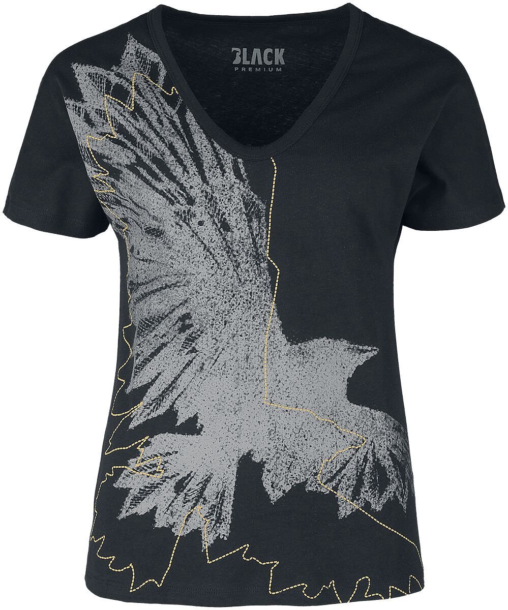 Black Premium by EMP Zwart t-shirt met ravenprint - Dames - M