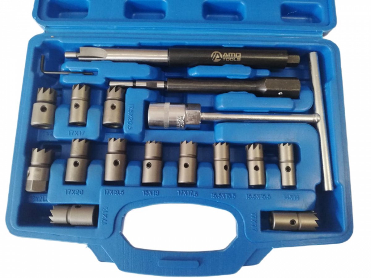 AMD Tools - Set van 17 Frezen - Dieselinjector Gaten - Met Gereedschap