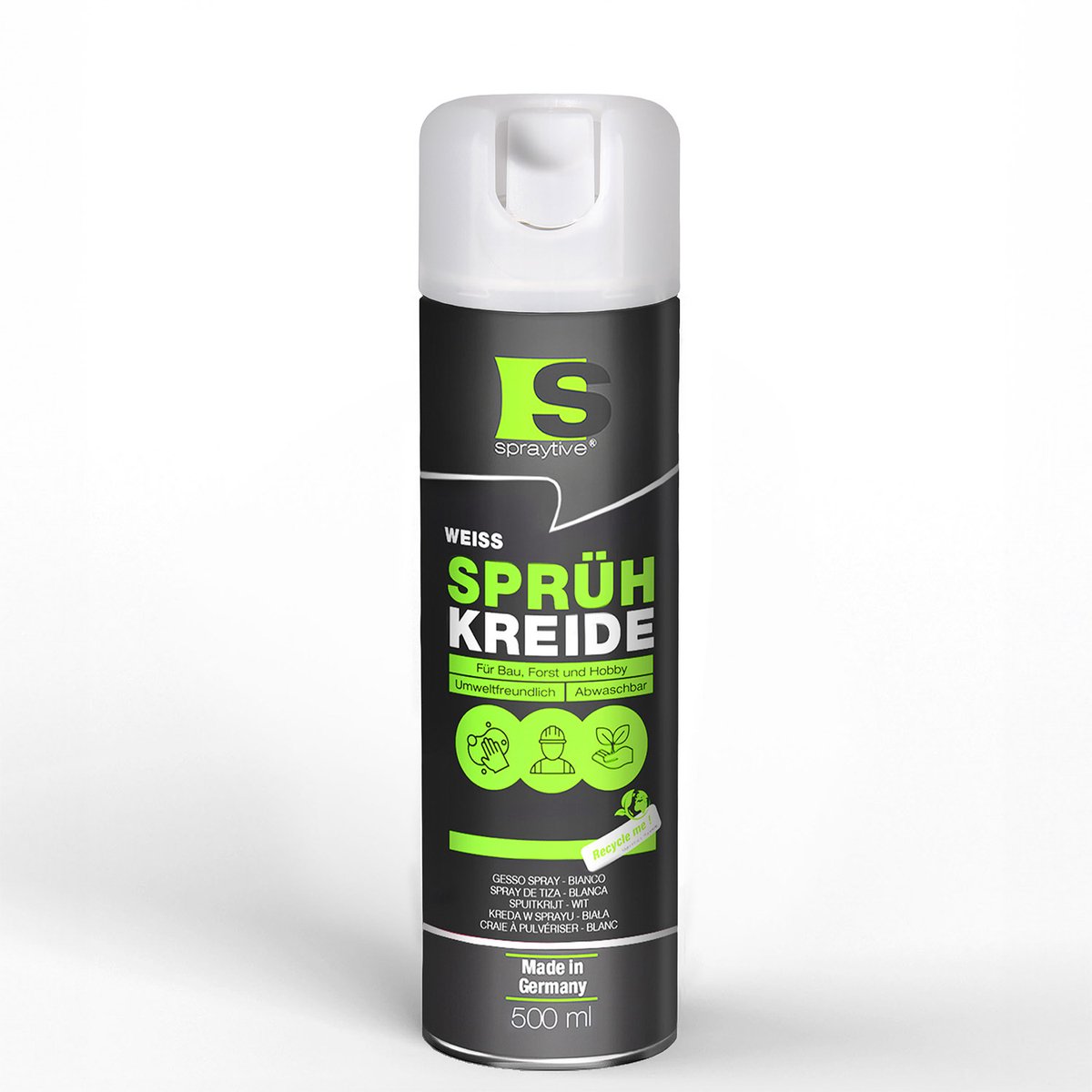 Spraytive 1x 500ml spuitkrijt wit markeerspray afwasbaar krijtspray voor tijdelijk markeren op asfalt gras en beton hoge dekking