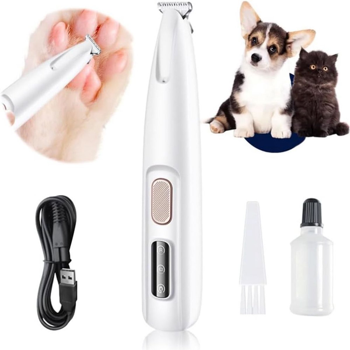 Hondentondeuse - Hondenpoottrimmer met LED-licht - Trimmer - Honden Tondeuse - elektrische hondentrimmer voor poten - Honden Trimset - waterdicht - Poten Trimmer Hond - Hondenverzorging - scheerapparaat voor huisdierenhaar - voor honden en katten
