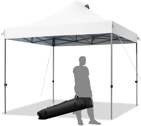 KOMFOTTEU Vouwpaviljoen, 3 x 3 m, paviljoen, waterdicht, stabiel, tuinpaviljoen, in hoogte verstelbaar met roldraagtas, partytent, tuintent, zonwering voor outdoor, feest, festival, markt