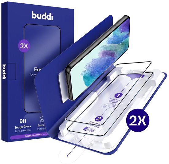 Protecteur d'écran 2-Pack Convient pour Samsung Galaxy S21 FE - Buddi Easy Fit Tempered Glass avec Plateau d'Installation - 9H+ Verre Durci - Convivial pour les Coques - Vitre de Protection - Montage Facile