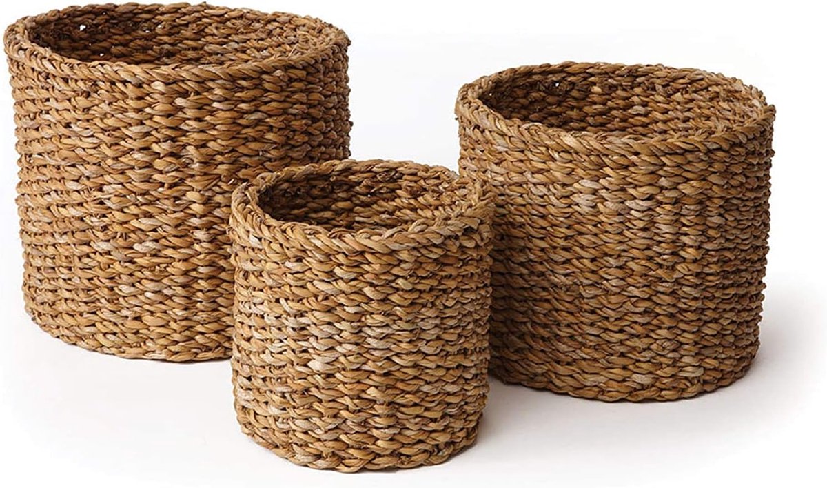 Zeegras manden - Opbergmandjes - Wonen Decoratie - Handgeweven set - 3 maten - Natuurlijk