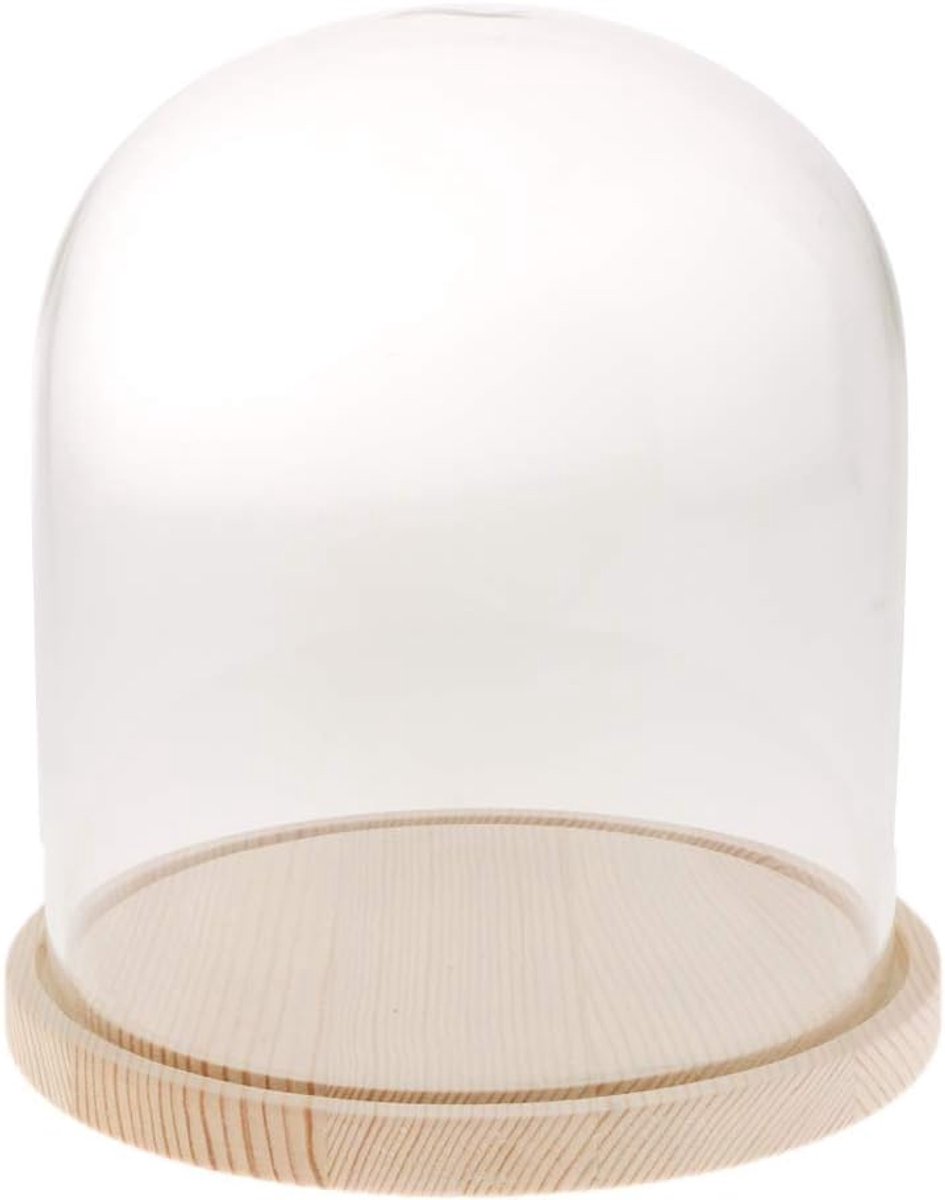 Glazen Koepel met Houten Sokkel - Glazen Kap Decoratie - Feestelijke Decoratie - Hittebest