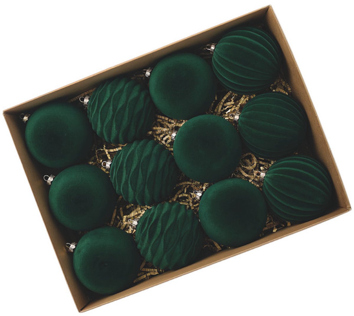 Fjesta© Velvet kerstballen - 8cm - Donkergroen - 12 stuks