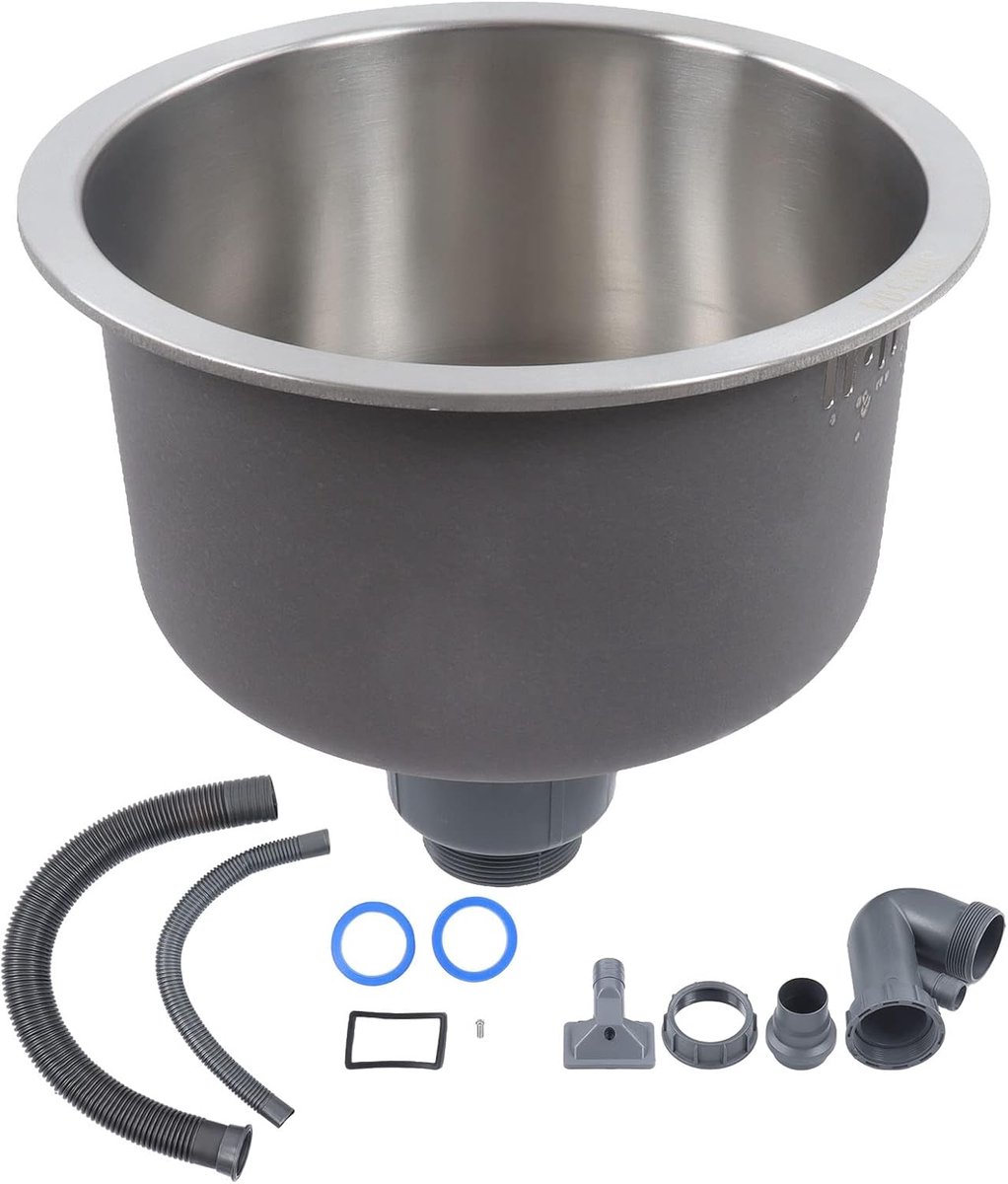 Ronde Keukenwasbak - RVS Spoelbak - Kleine Keuken - Inclusief Afvoer - 30cm Diameter - Zilverkleurig