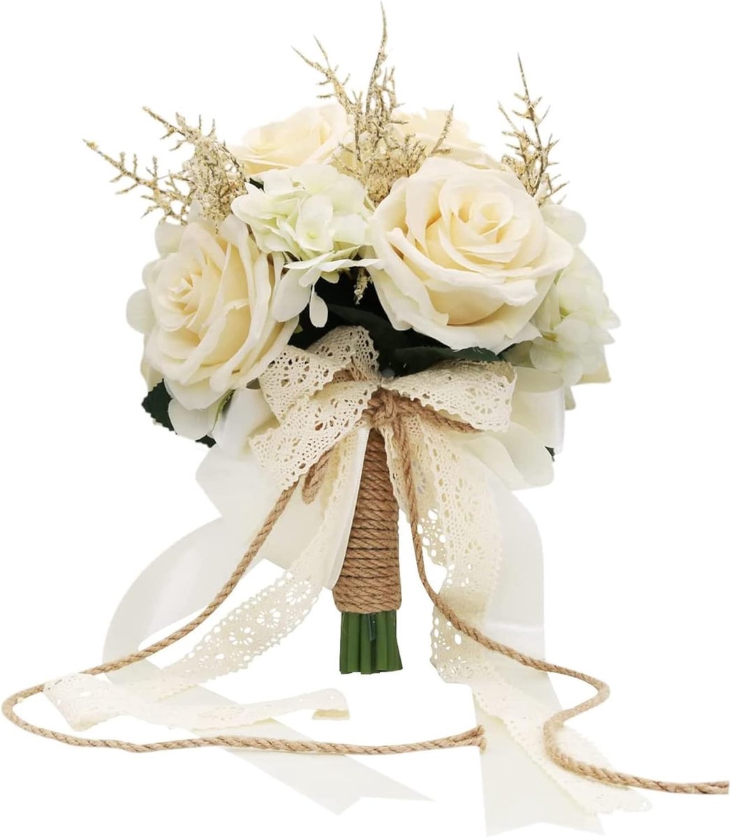 Bruidsboeket - Kunstbloemen boeket - Bruiloft decoratie - Zijden bloemen - 85 inch diameter - Champagne Roze Wit