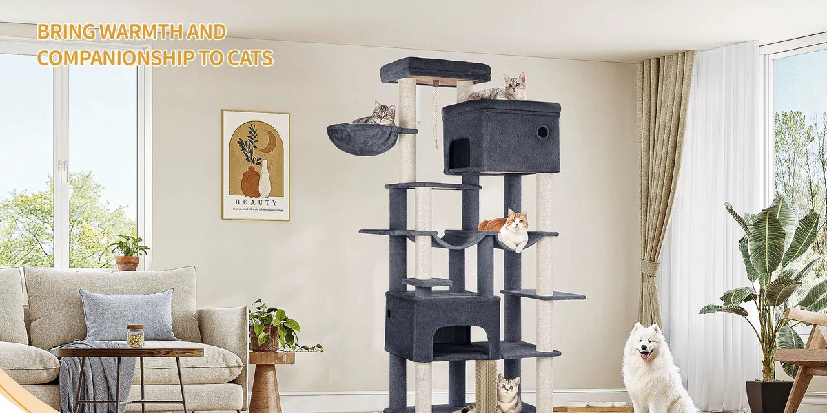 Multi Level Cat Tower - 200 cm - Krabpaal Katten Groot – Met 10 Krabpalen en 2 Hangmatten – Kattentoren met 2 Holletjes, Mand en Platform – Inclusief Kattenborstel – Geschikt voor Grote Katten en Kittens – foto 6