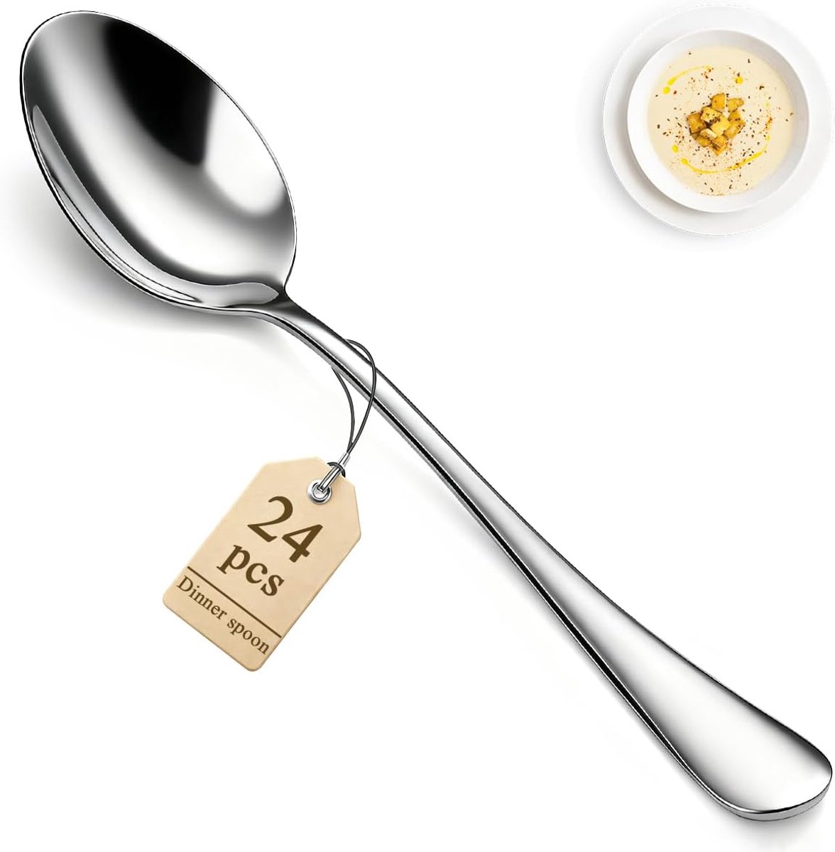 Dinner Bestekset 24 Stuks - 7.3 Inch Voedsel Veilige Roestvrijstalen Soeplepel - Keuken of Restaurant - Vaatwasserbestendig - Spiegeltjes Polijsten