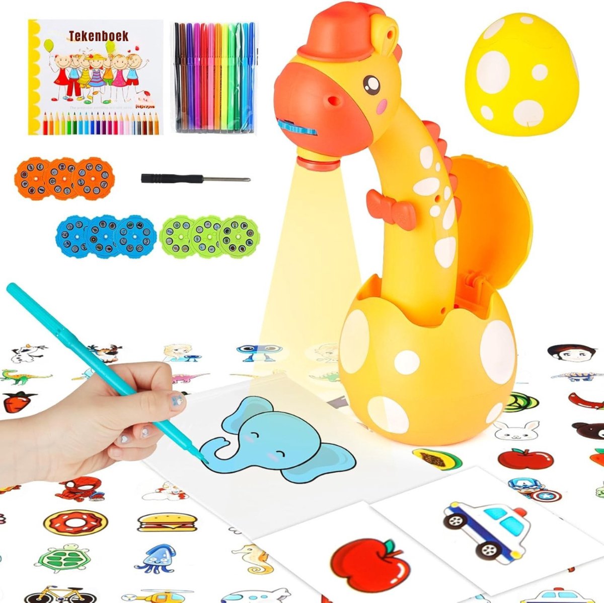 RONN® Tekenprojector - Kinder Tekenprojector - Dinosaurus - Geel - 17cm x 17cm x 21cm
