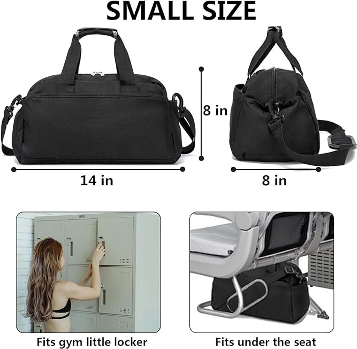 Kleine sporttas voor heren en dames, mini-reistas voor reizen en sport, lichtgewicht handbagagetas, 35,5 cm thumbnail 6