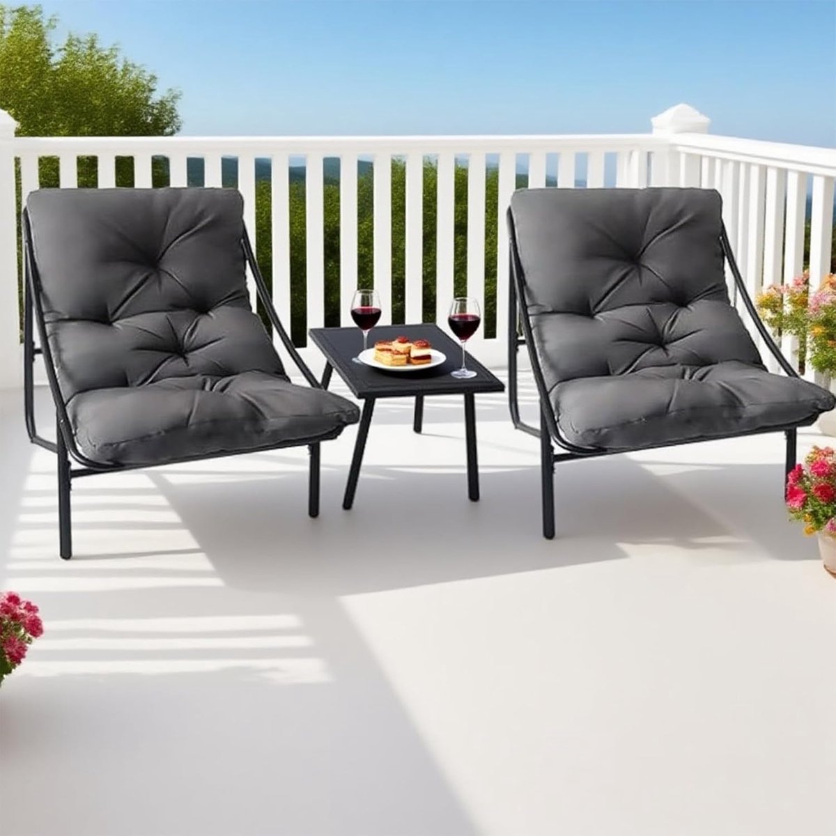 Balkon Tuinmeubelset 3-delig 90 x 69 x 80 cm – Compacte Loungetuinset met 2 Stoelen en Tafel, Afneembaar Kussen, Ergonomisch en Comfortabel – NoviHome