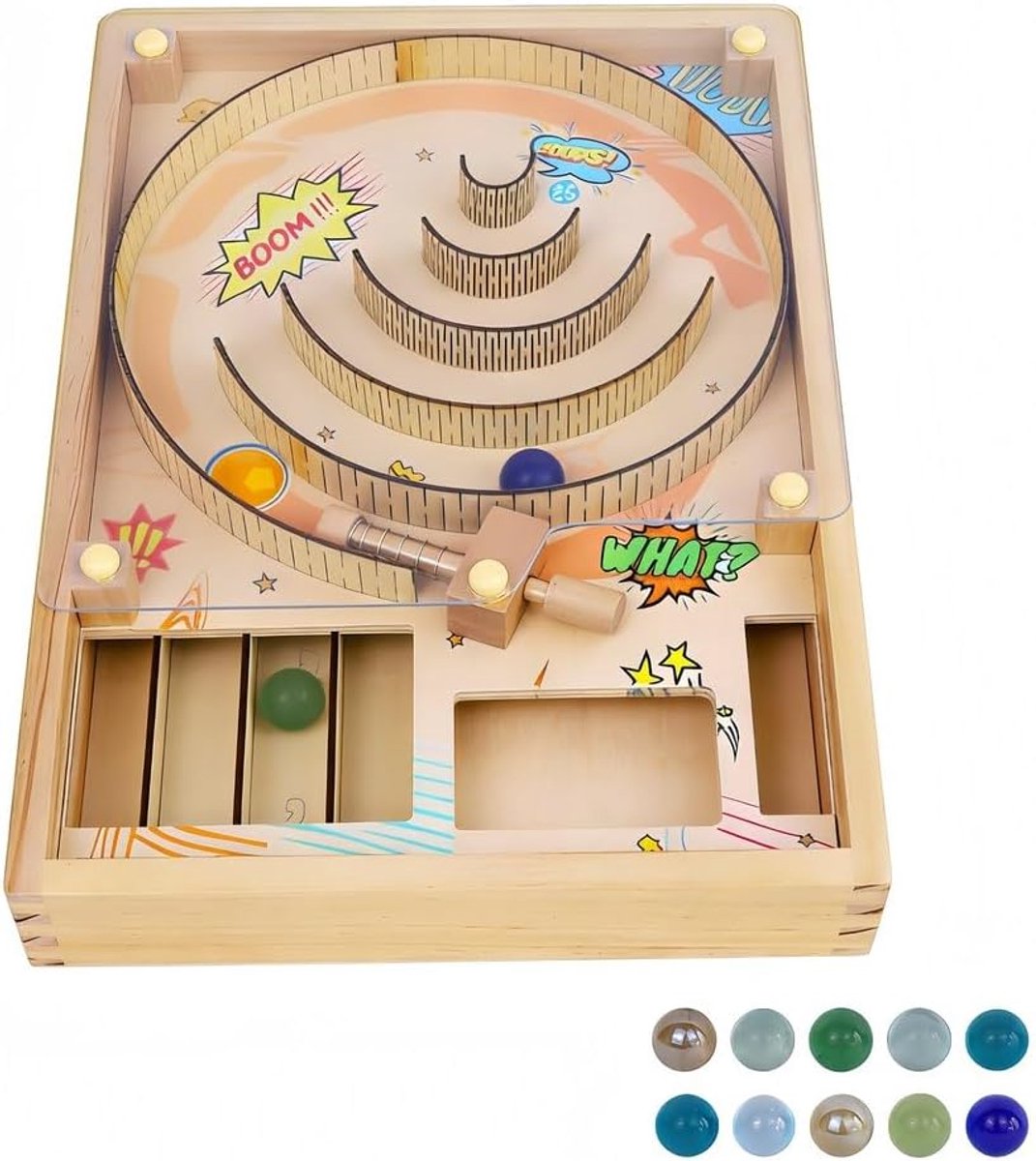 Houten Flipperspel - Knikker Machine - Kinderspel - Roterend Spoor - 55.88 x 0.76 cm