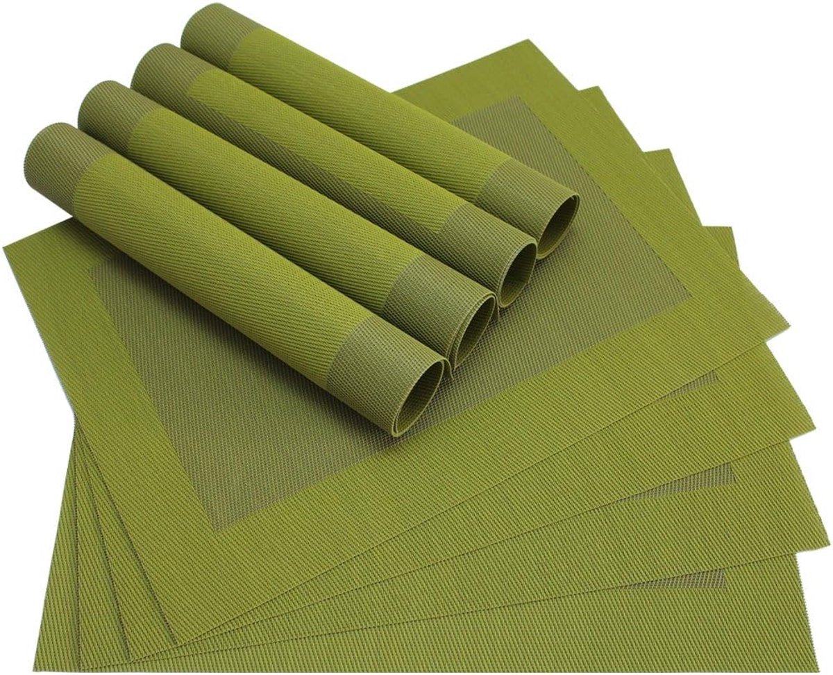 Edele placemats - Tafelonderleggers - Eettafel decoratie - Geweven kunststof - 46x33 cm - Groen