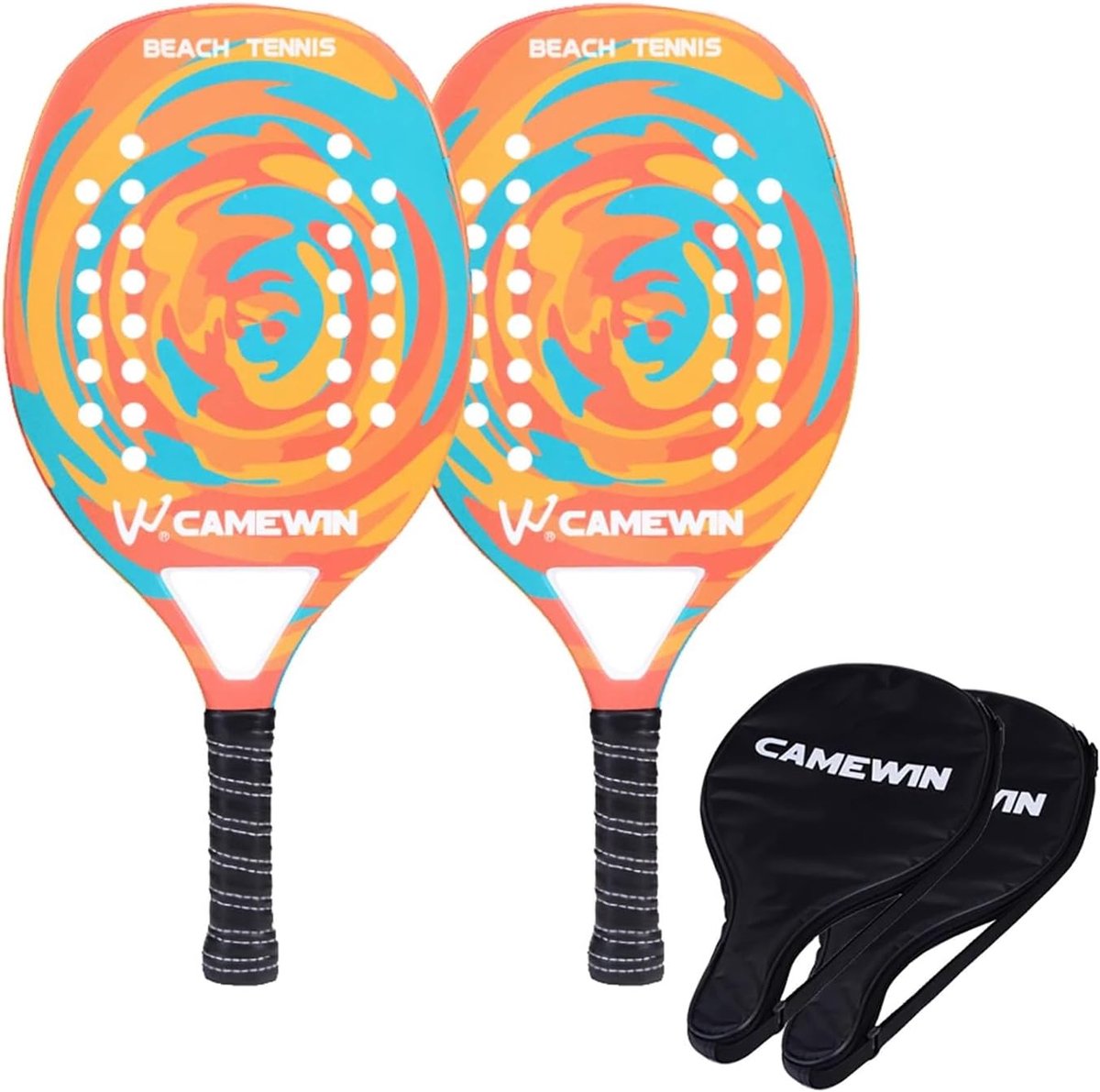 Strandtennisrackets Set - Beach Tennis Paddle - Sport en Ontspanning - Koolstofvezel Constructie - 47-50 cm Lengte - Oranje