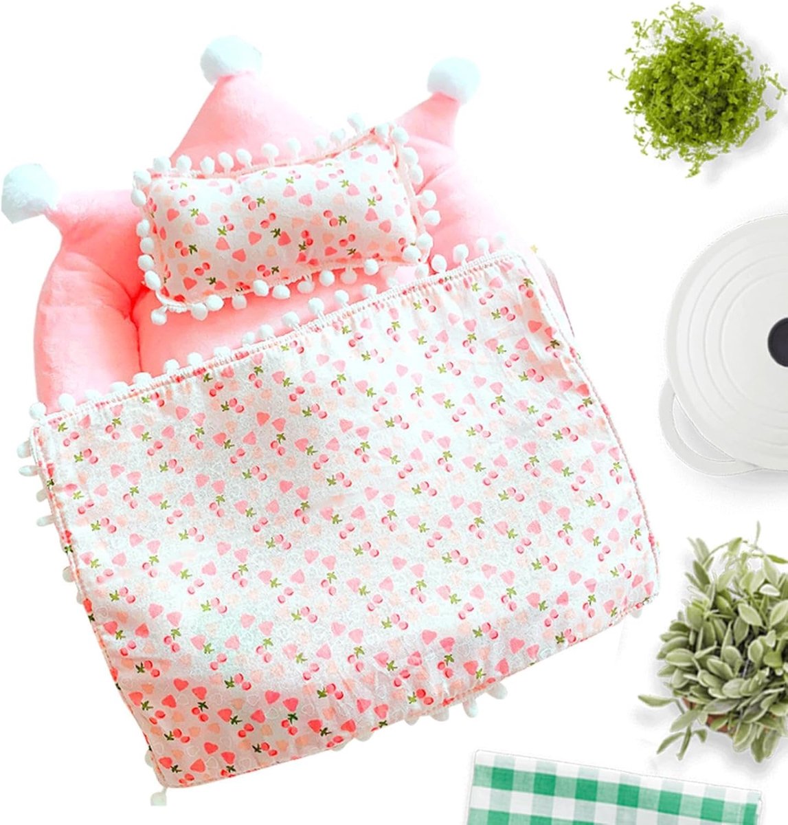 Poppen Beddengoed - Poppenaccessoires Speelgoed - Rollenspel Kinderen - Charmante Decoratie - 32x30cm - Roze