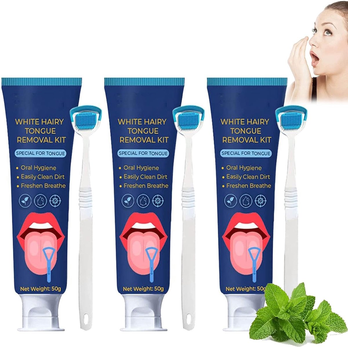 Tong Schraper Set - Mondhygiëne Kit - Frisse Adem - Dubbelzijdig Handvat - 3 Delig
