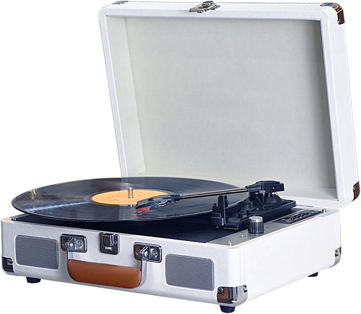 Draagbare Platenspeler - Vinyl Draaitafel - Muziek Afspelen - Meerdere Aansluitingen - 35x25x13 cm - Wit
