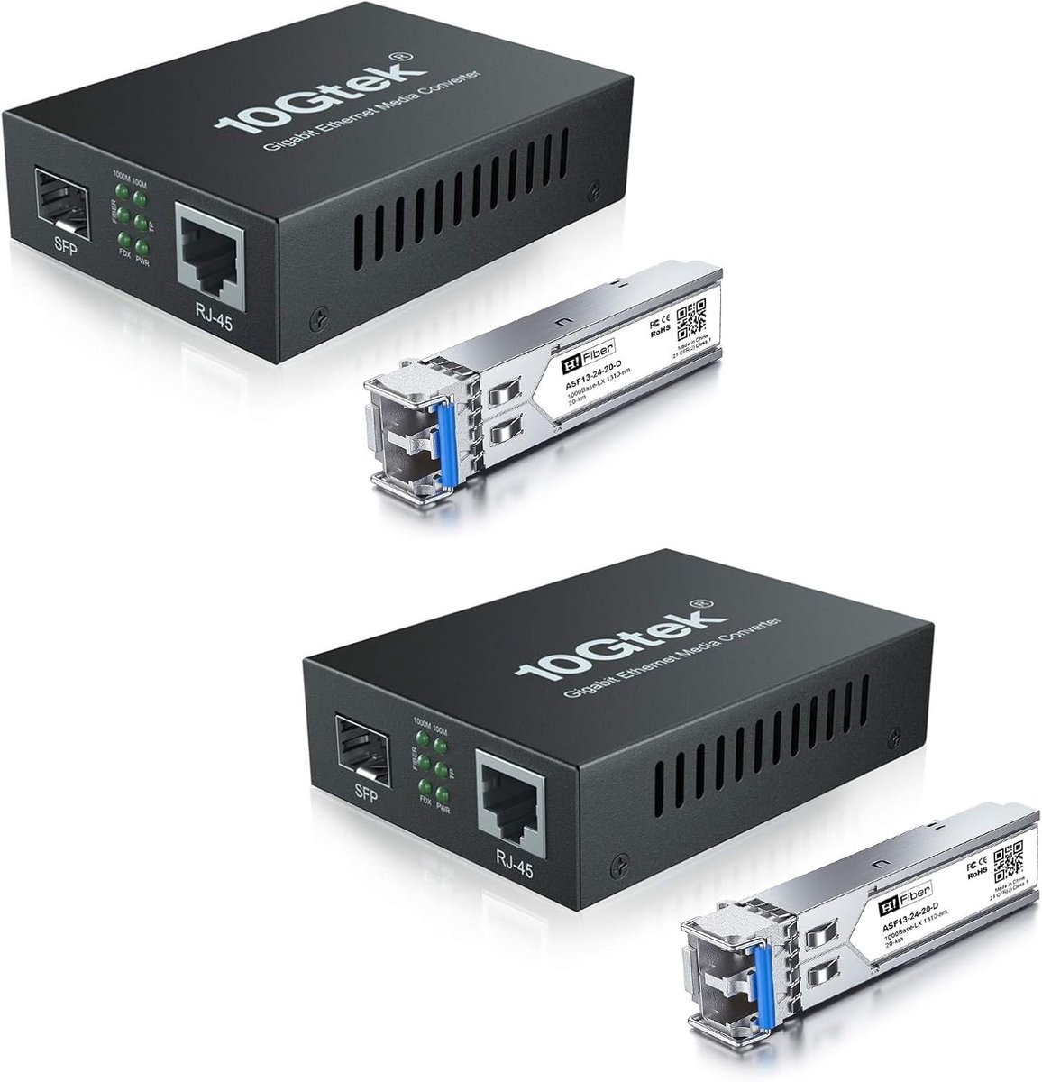 Glasvezel Converter - Ethernet Media Converter - Netwerk Uitbreiding - 20km Singlemode Bereik - Metaal