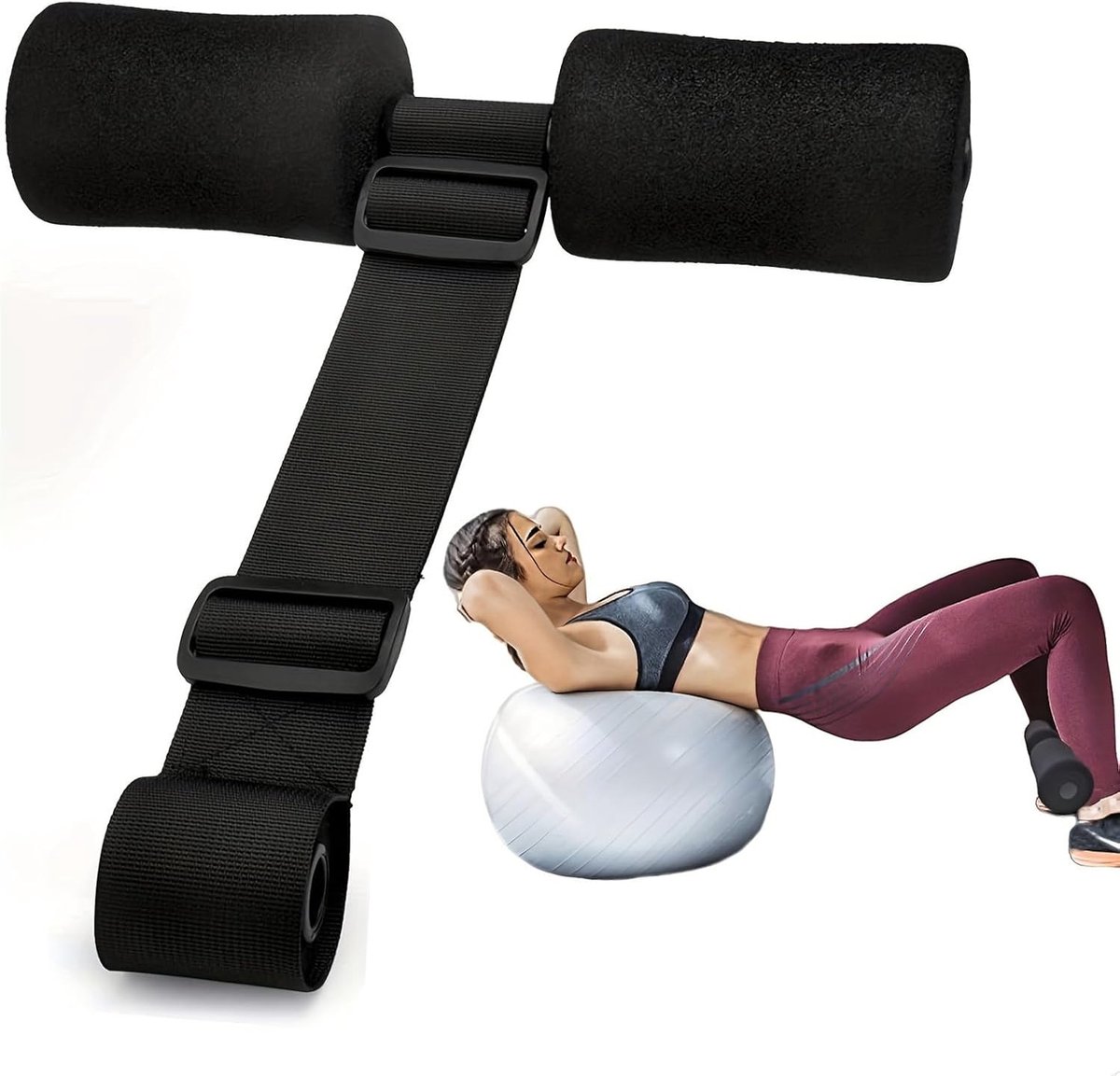 Buikspiertrainer Thuis - Enkelband Trainer - Core Training - Schroefloze Installatie - Verstelbaar - Zwart