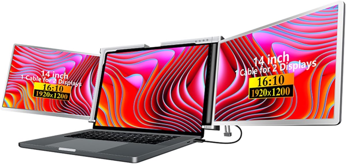 Draagbaar Triple Scherm - Laptop Uitbreiding - Productiviteit Verhogend - Eén Kabel Connectie - 14 Inch FHD